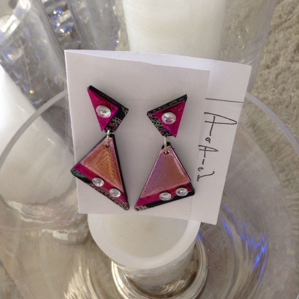 Paisley metallic fabric pink blk handmade earrings